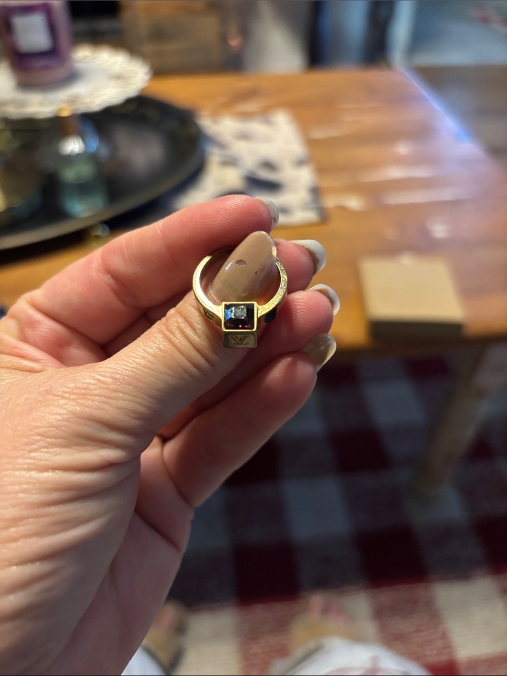 Louis Vuitton Gold Gamble Ring with Logo & Stone Accents Size 6.75 - Picture 2 of 7